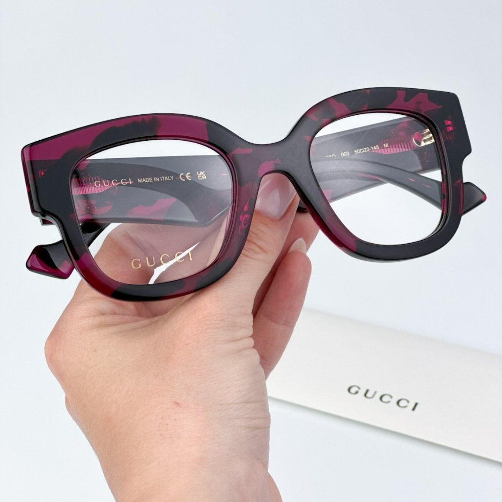 Gucci Gg1423o 003 Brand New Eyeglasses Fuchsia Havana Women Square